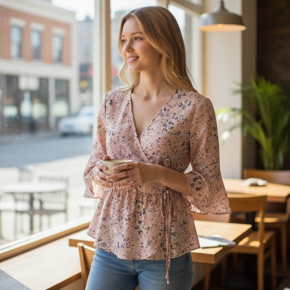 Everleigh Pink Floral Wrap Top (A243)